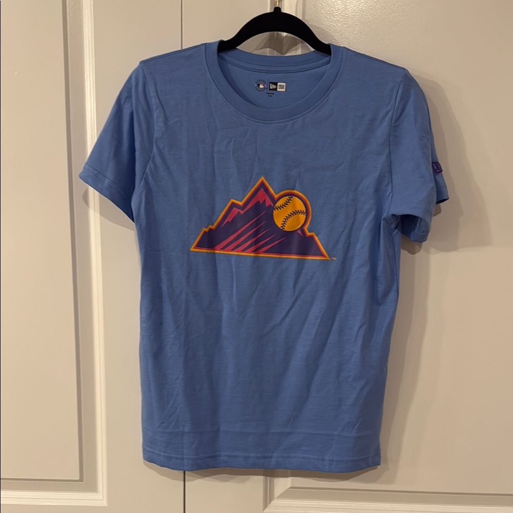 Never worn New Era Blue Short Sleeve Tee with Mountain Graphic size 14/16